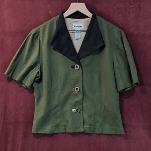 Perceptions Vintage Army Green and Black Short Sleeve Blazer/Blouse Size 12